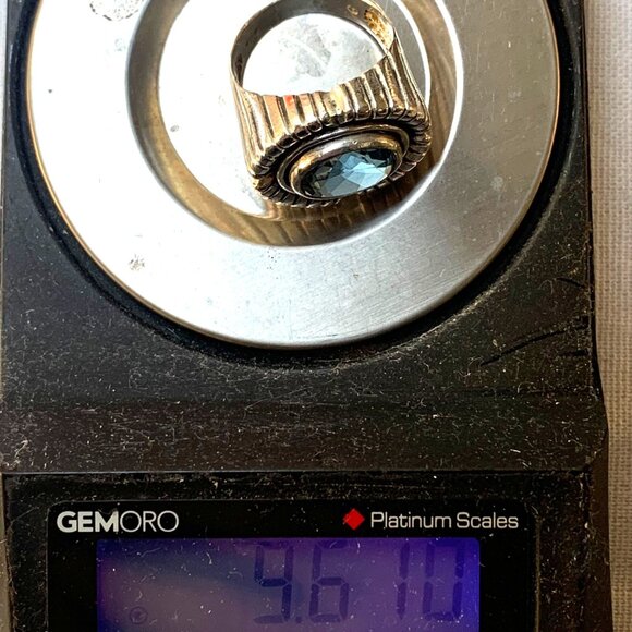 VTG Sterling Silver 925 Blue Topaz Bezel Set Textured Ridged Border Size 8.25 - Picture 13 of 13